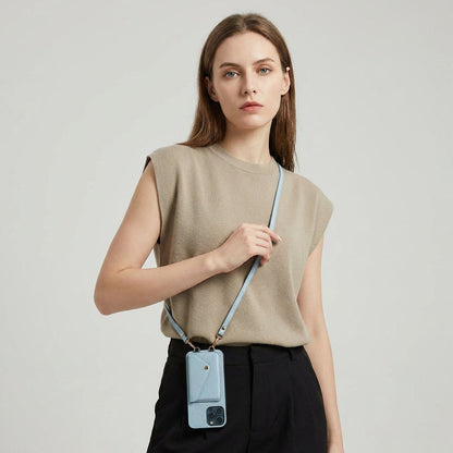Coque de téléphone à bandoulière pour femme avec porte-cartes et cordon
