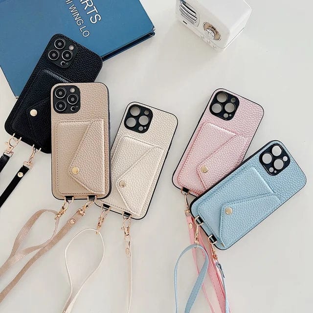 Coque de téléphone à bandoulière pour femme avec porte-cartes et cordon