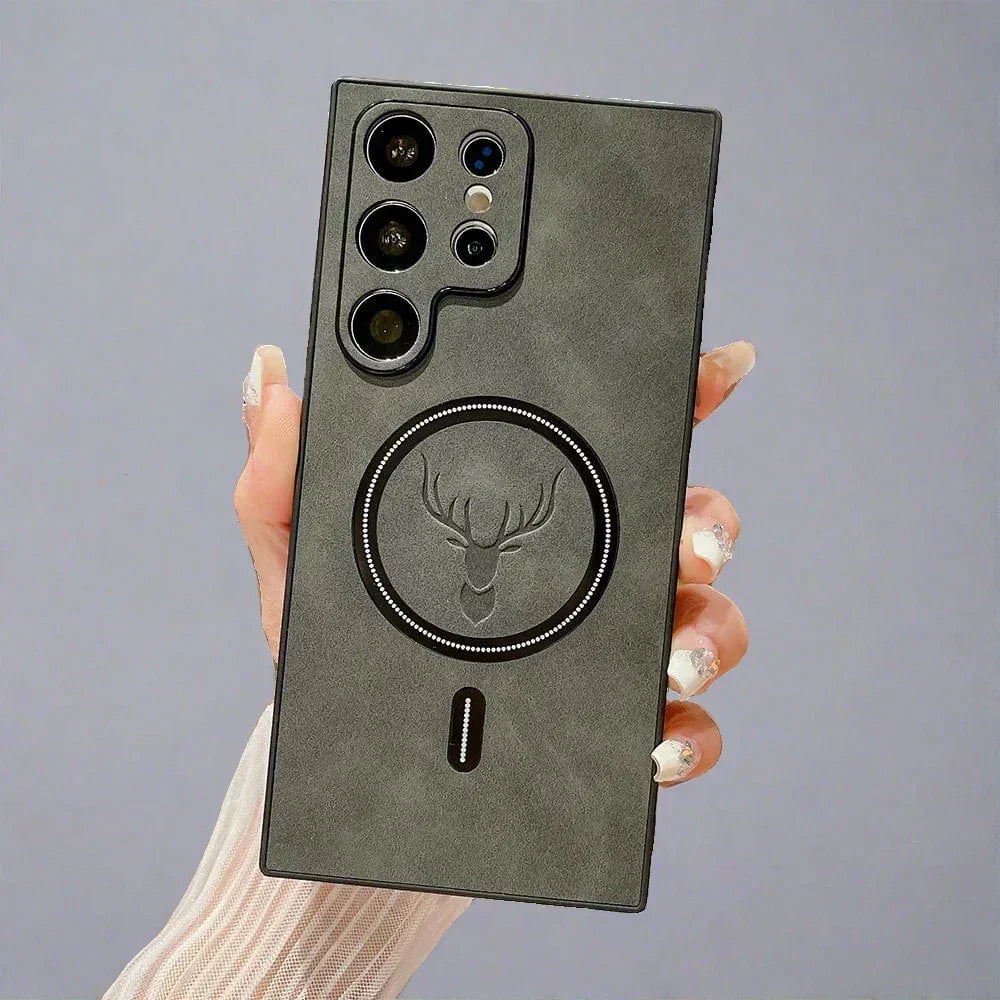 Coque en cuir pour téléphone | coque magnétique pour charge sans fil