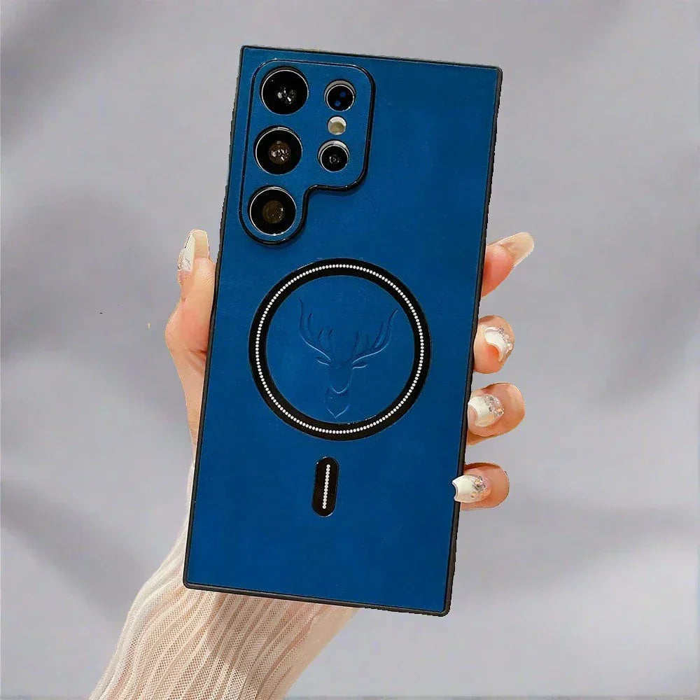 Coque en cuir pour téléphone | coque magnétique pour charge sans fil