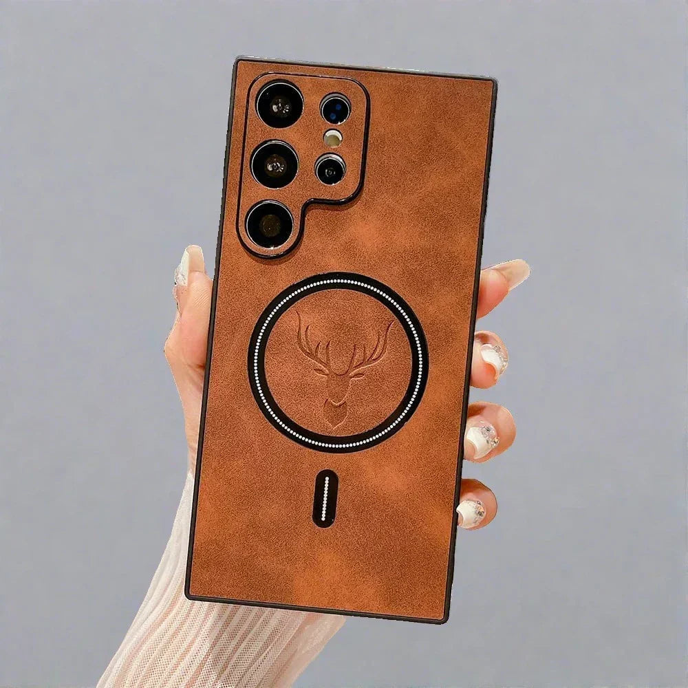 Coque en cuir pour téléphone | coque magnétique pour charge sans fil