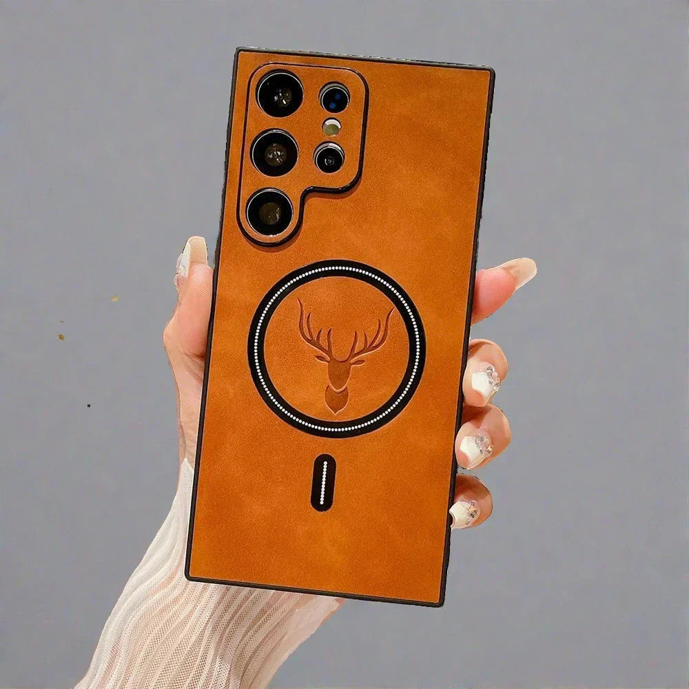 Coque en cuir pour téléphone | coque magnétique pour charge sans fil