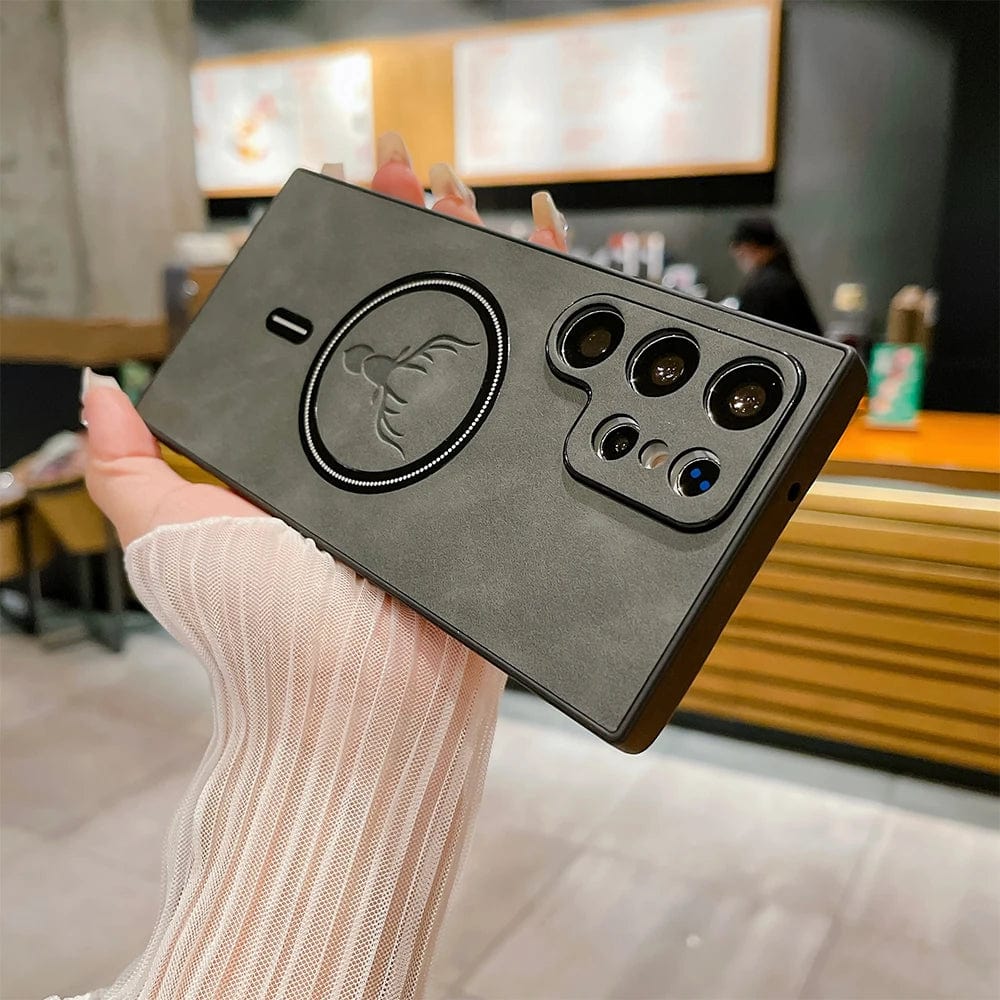 Coque en cuir pour téléphone | coque magnétique pour charge sans fil