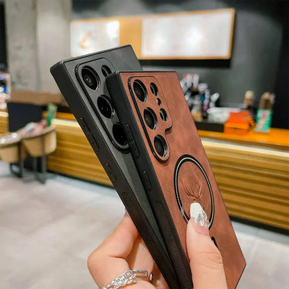 Coque en cuir pour téléphone | coque magnétique pour charge sans fil