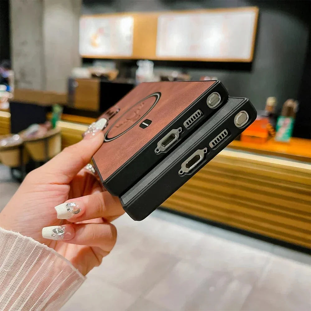 Coque en cuir pour téléphone | coque magnétique pour charge sans fil