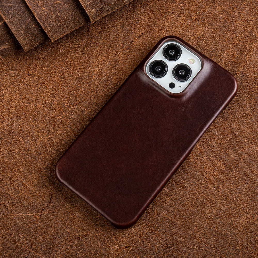 Coque en cuir véritable huilé et ciré