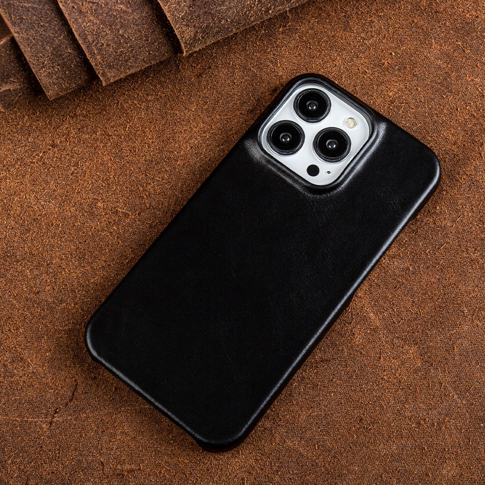 Coque en cuir véritable huilé et ciré