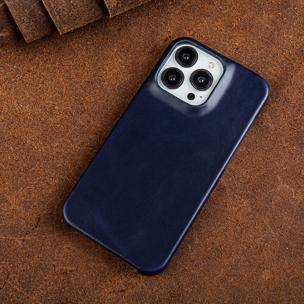 Coque en cuir véritable huilé et ciré