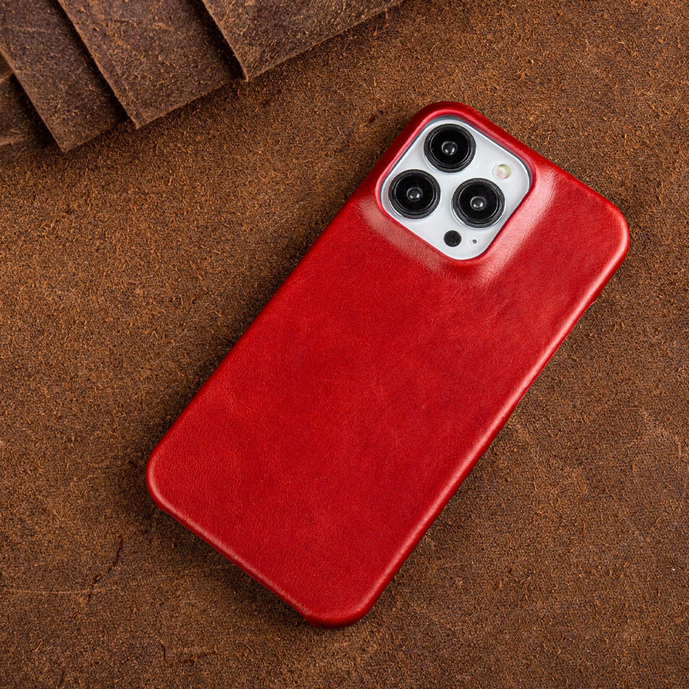 Coque en cuir véritable huilé et ciré