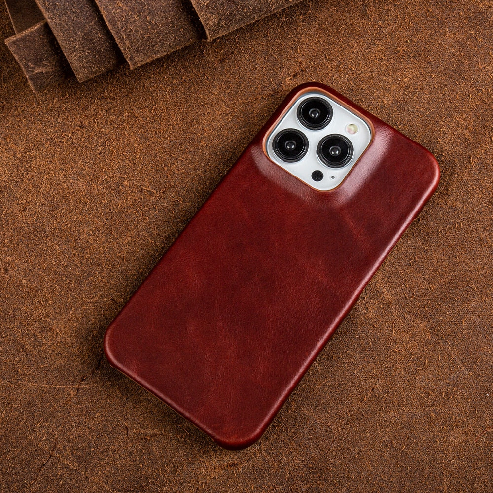 Coque en cuir véritable huilé et ciré