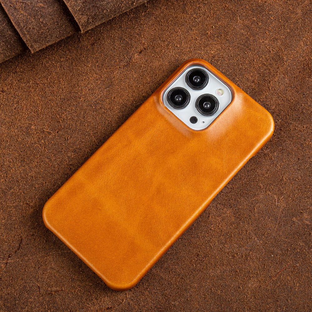 Coque en cuir véritable huilé et ciré