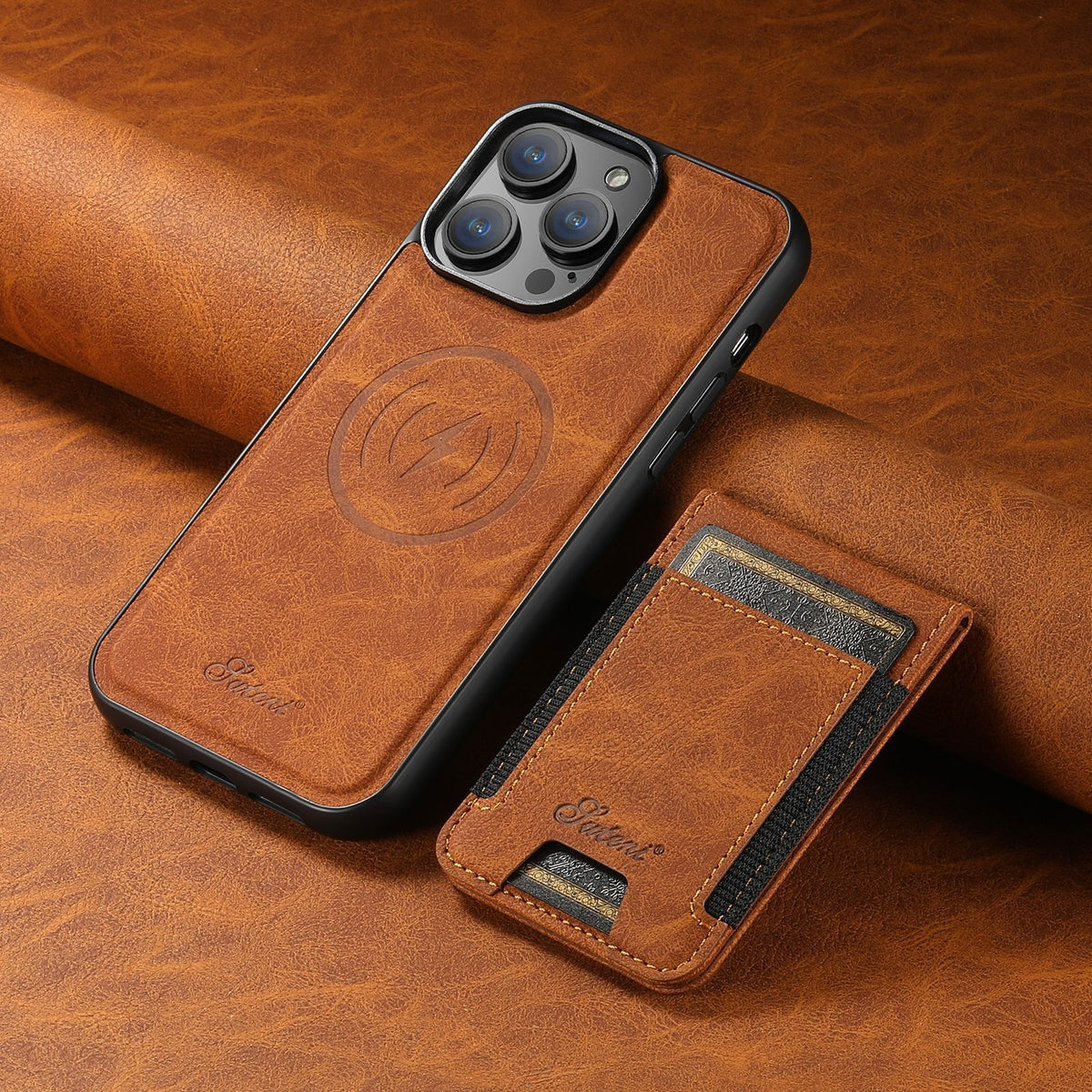 Coque pour téléphone en cuir avec porte-cartes et compatibilité
