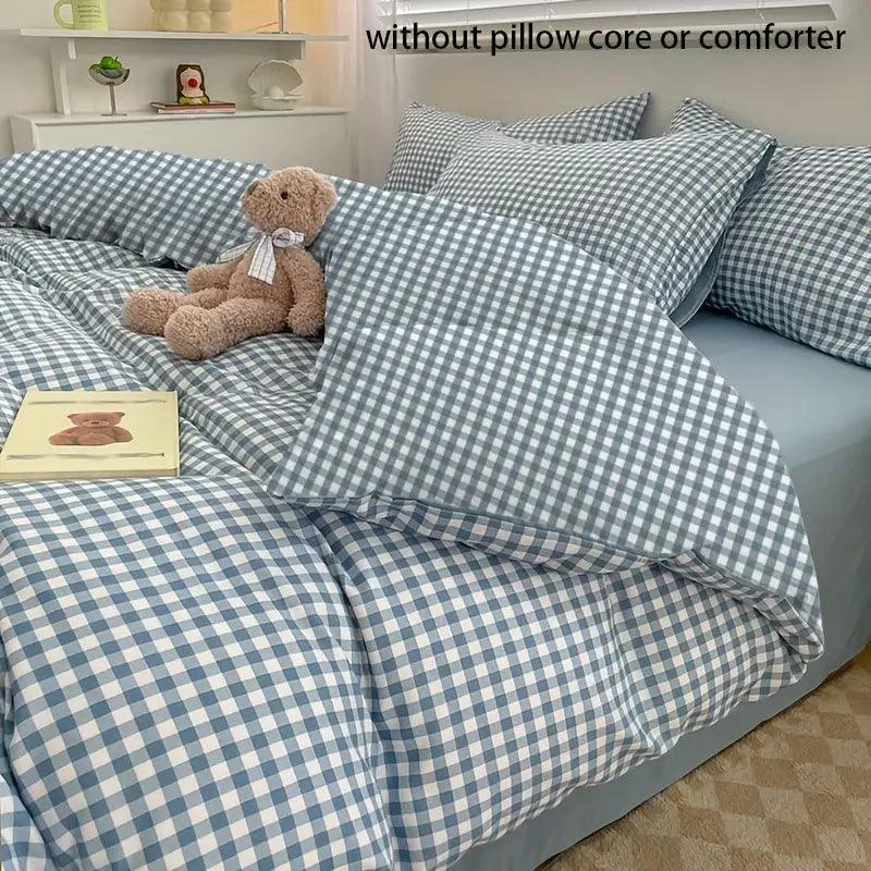 Couette à carreaux bleus - style coréen | douce et durable