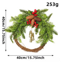 Couronne d’hiver bohème faite main | Cloches, pommes de pin et baies | 43 cm | Intérieur/extérieur