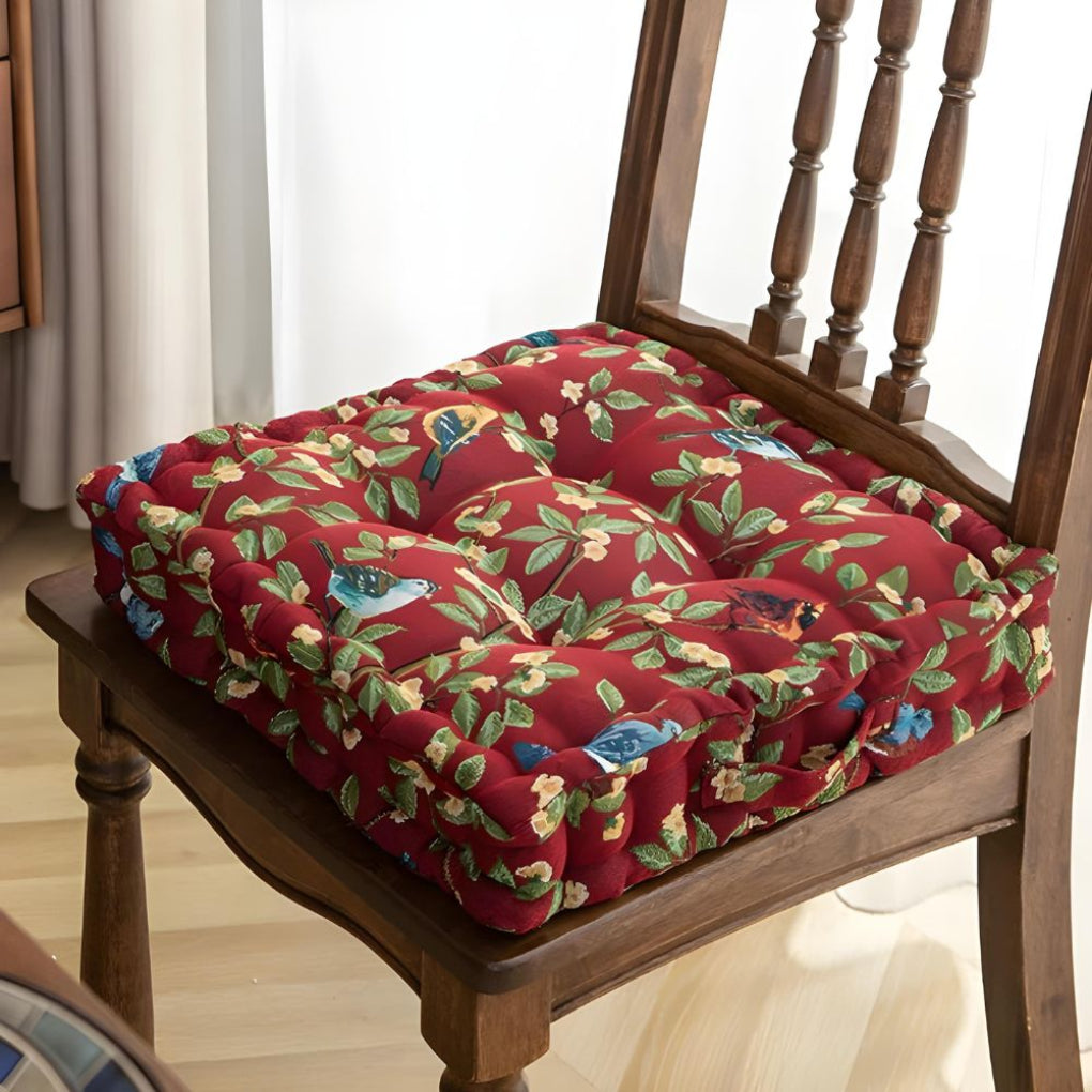 Coussin de chaise à motif oiseaux et feuilles