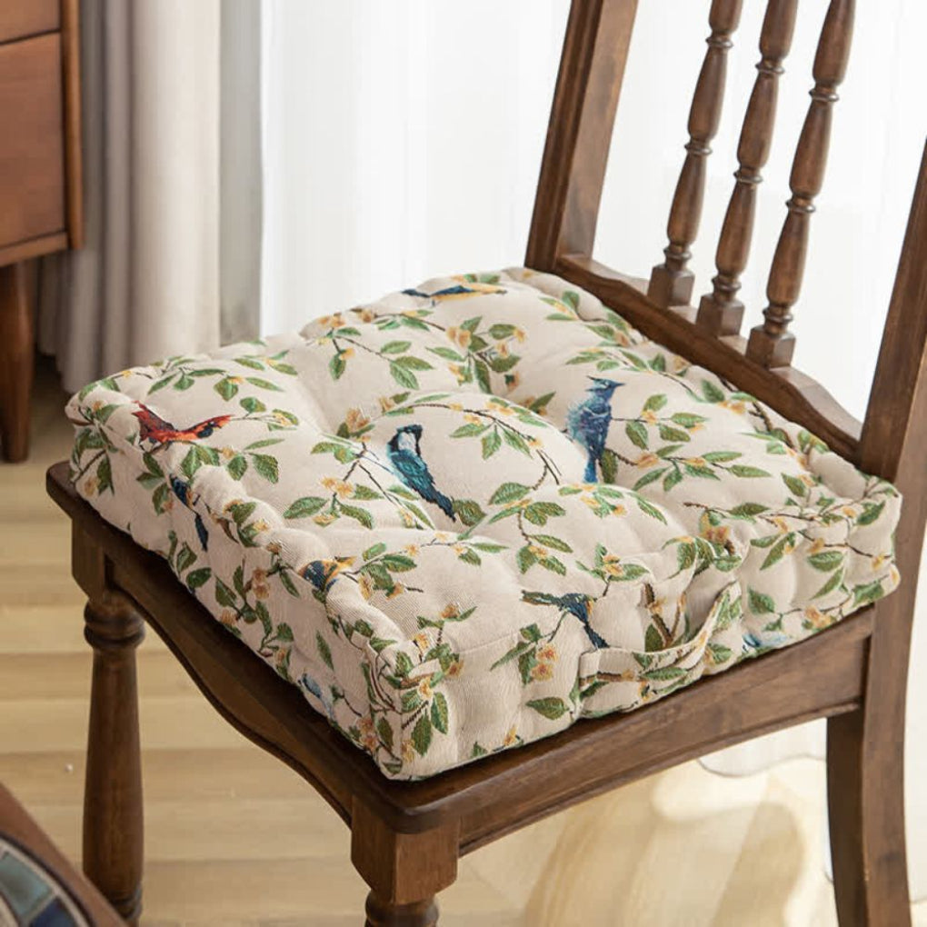 Coussin de chaise à motif oiseaux et feuilles