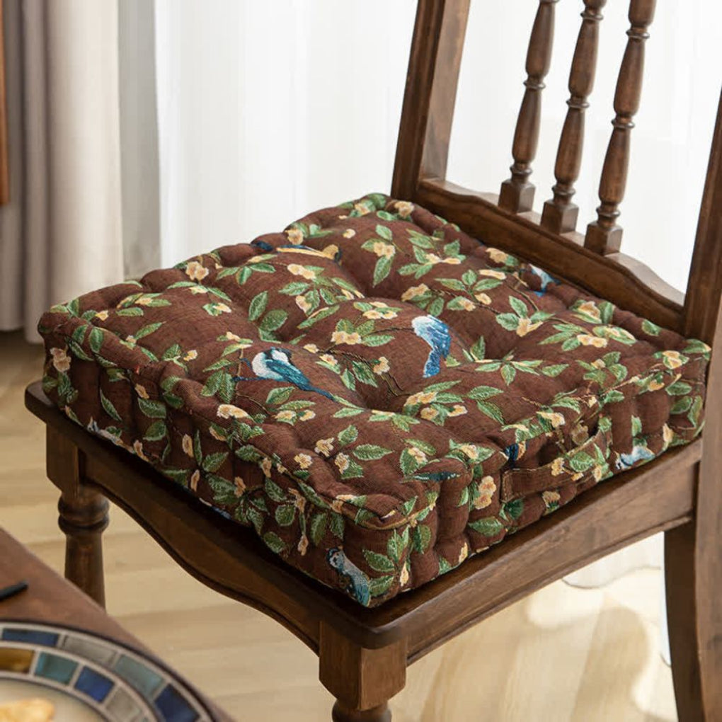 Coussin de chaise à motif oiseaux et feuilles