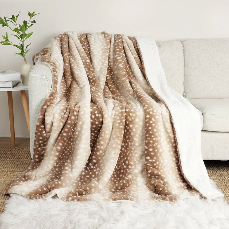 Couverture en fourrure à motif de cerf, réversible, effet peluche