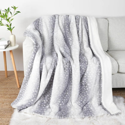 Couverture en fourrure à motif de cerf, réversible, effet peluche