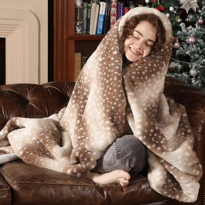 Couverture en fourrure à motif de cerf, réversible, effet peluche
