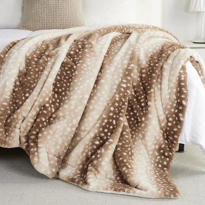 Couverture en fourrure à motif de cerf, réversible, effet peluche