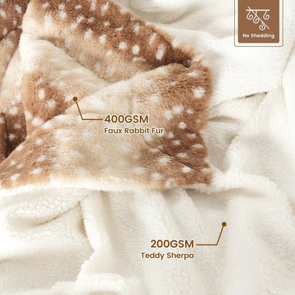 Couverture en fourrure à motif de cerf, réversible, effet peluche