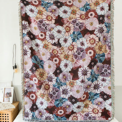 Couverture Flora vintage tissée à franges