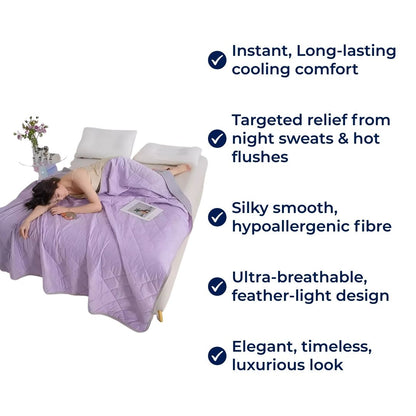 Couverture rafraîchissante – confort immédiat – fibres de soie hypoallergéniques – prévention de la surchauffe – soulagement des sueurs nocturnes pour les peaux sensibles