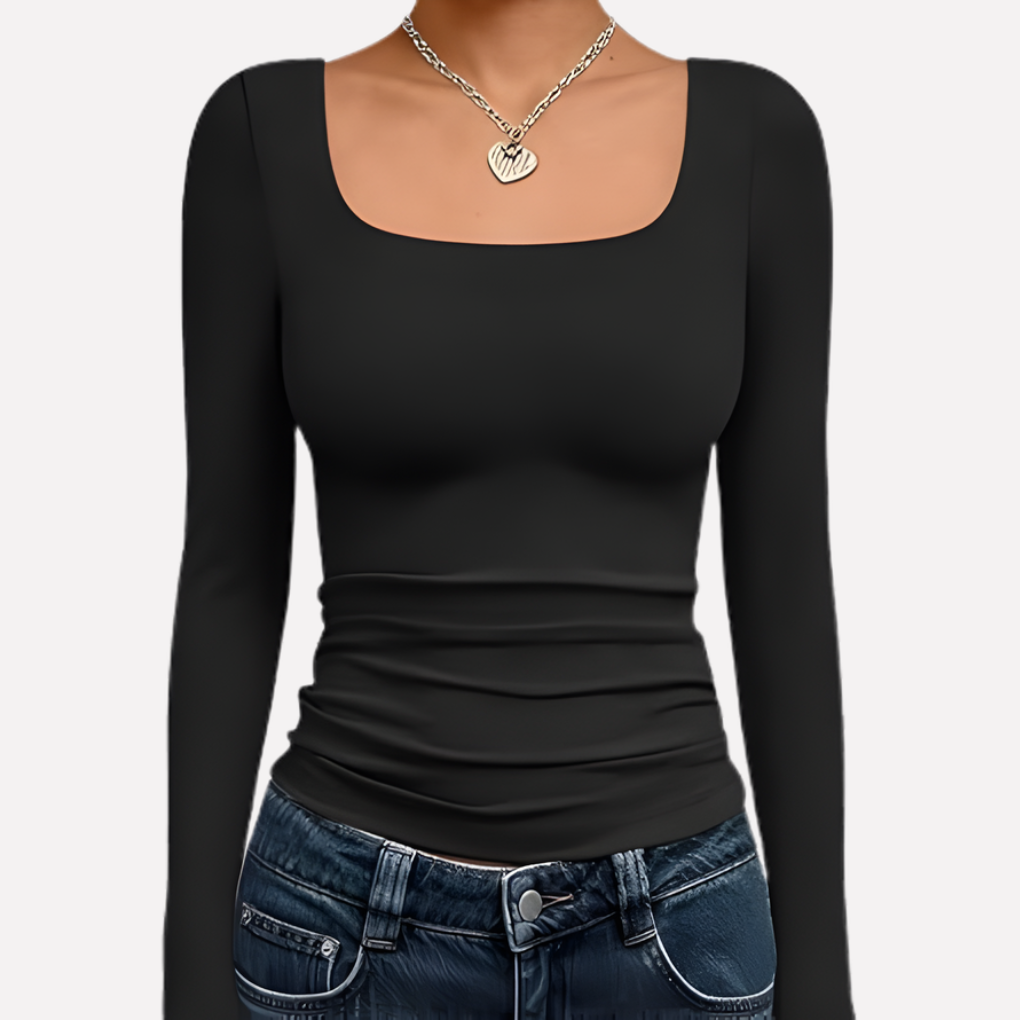 Crop top à manches longues à encolure carrée pour femme