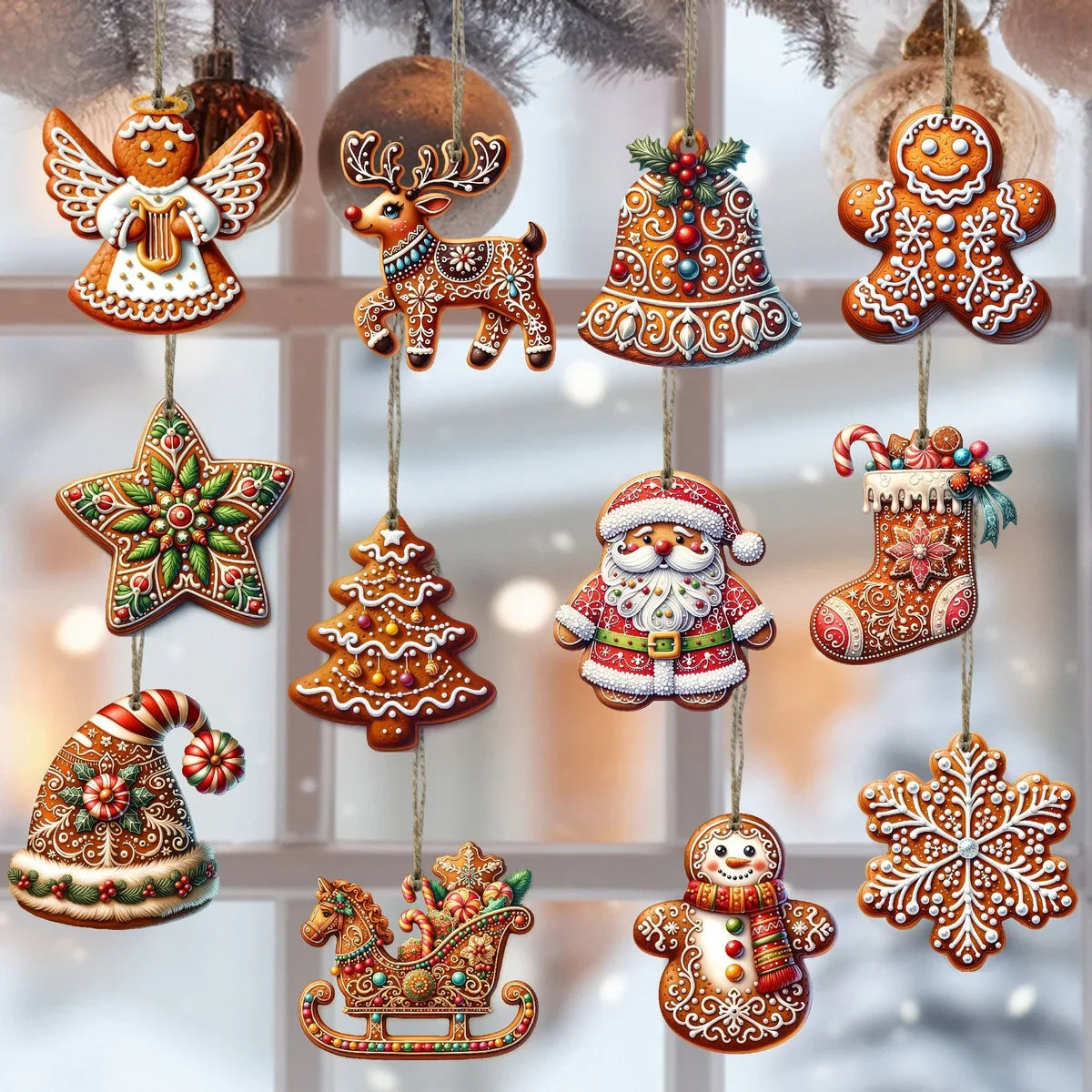Décorations de Noël en bois faites main, lot de 12 pièces