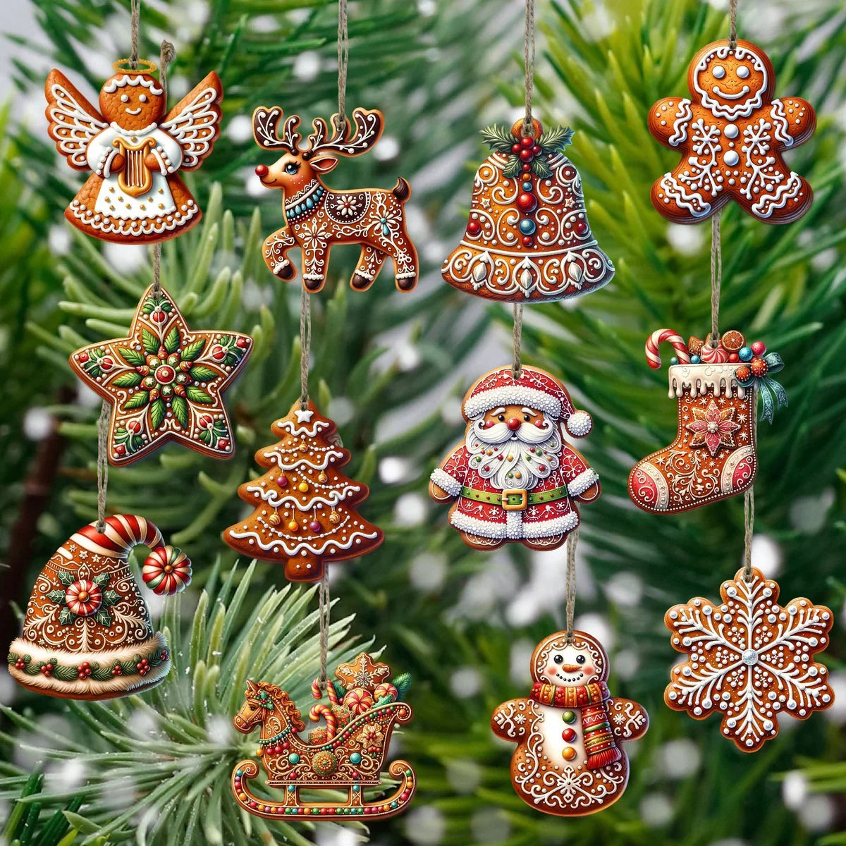 Décorations de Noël en bois faites main, lot de 12 pièces