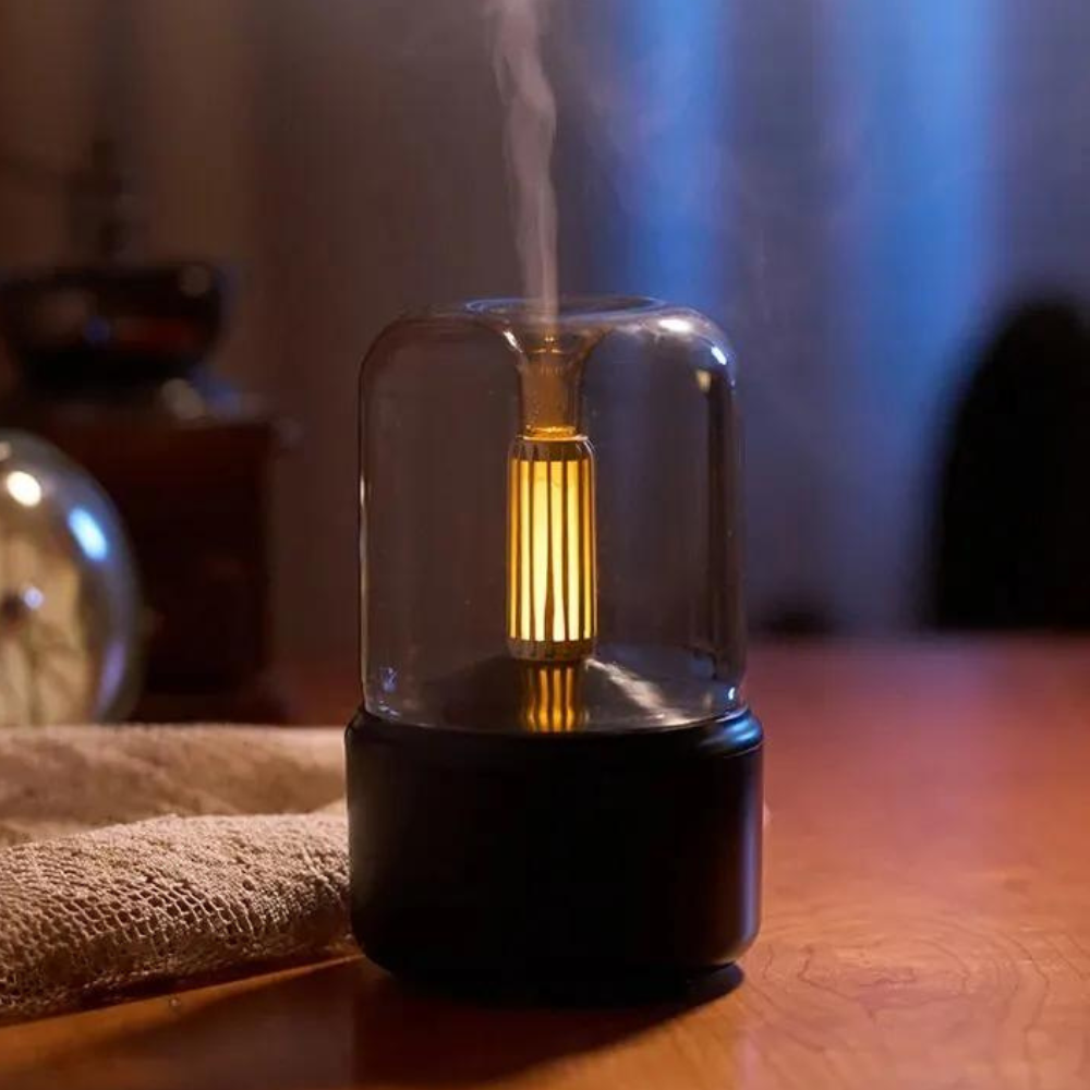 Diffuseur d’arômes rétro avec veilleuse - humidificateur d’air USB pour huiles essentielles pour la maison et le bureau