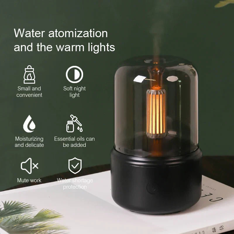 Diffuseur d’arômes rétro avec veilleuse - humidificateur d’air USB pour huiles essentielles pour la maison et le bureau