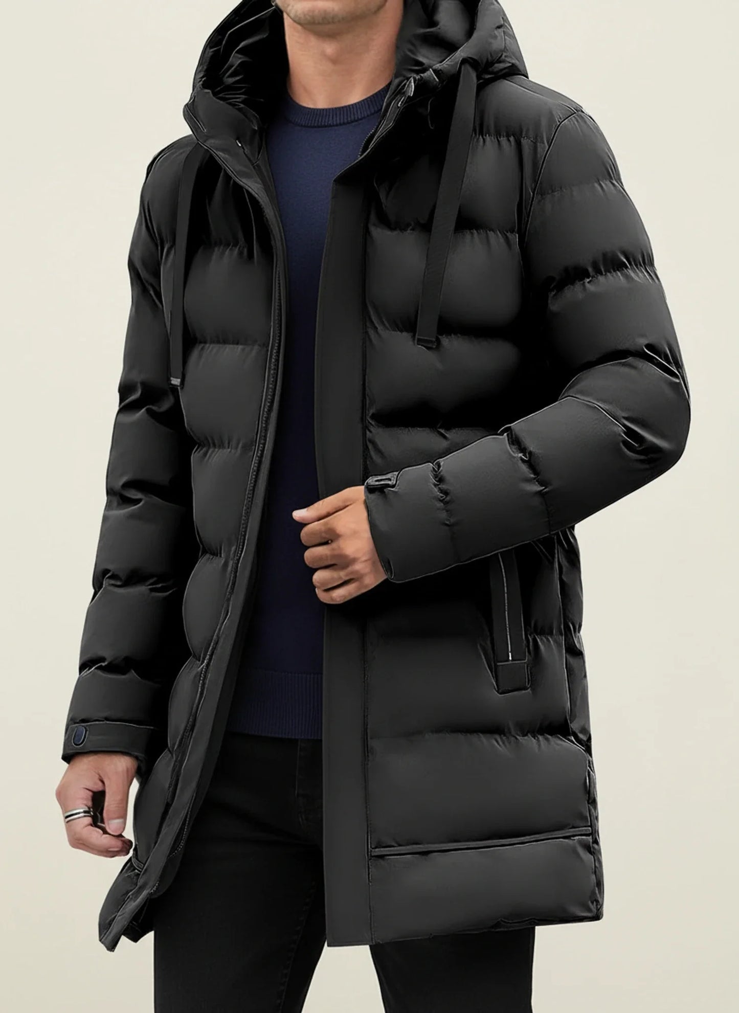 Doudoune longue d’hiver à capuche pour homme