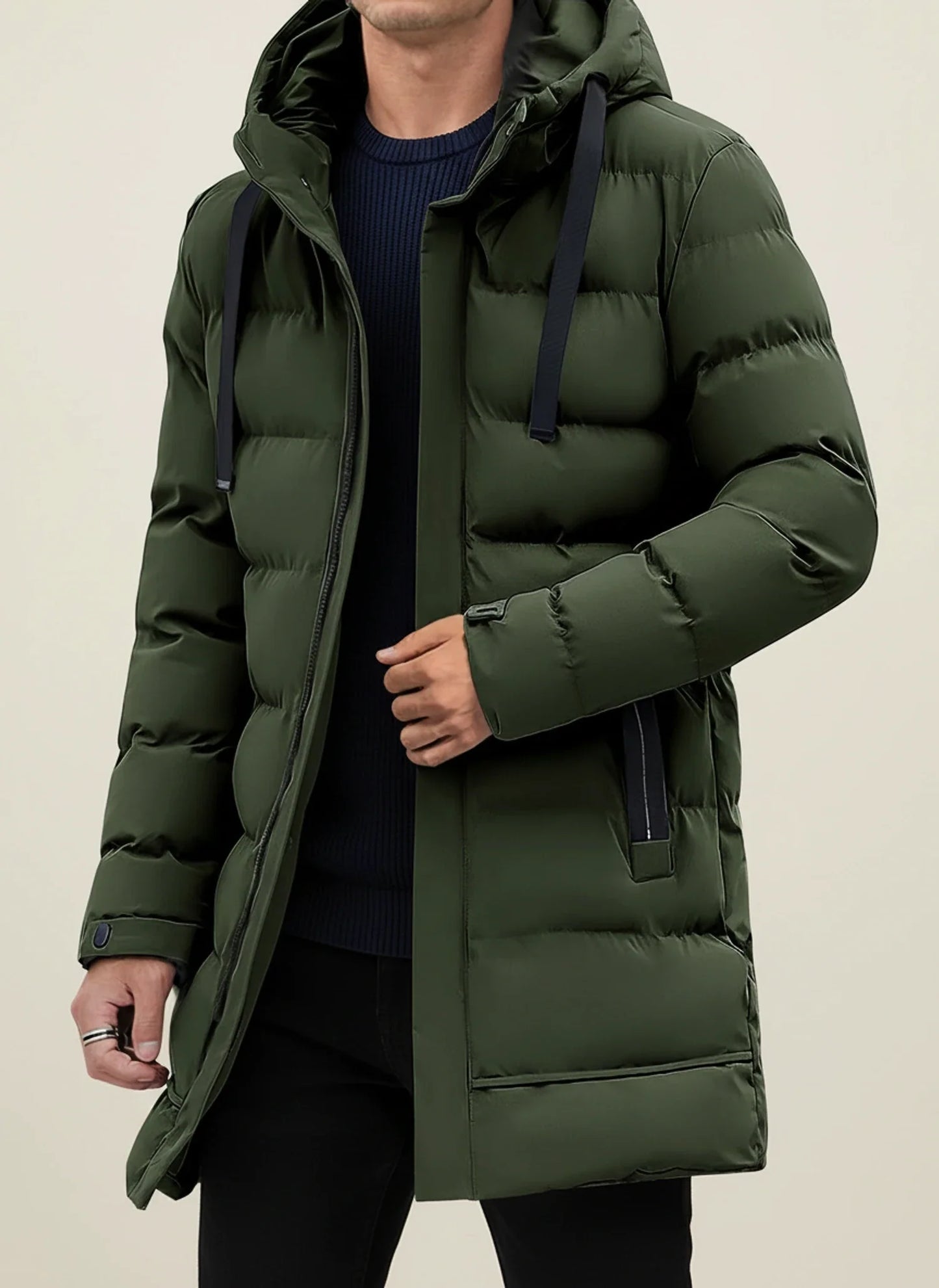 Doudoune longue d’hiver à capuche pour homme