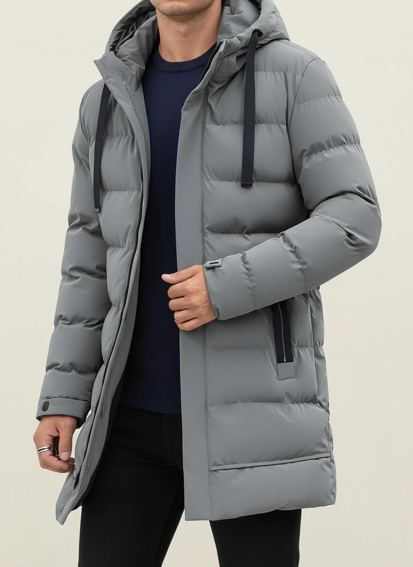 Doudoune longue d’hiver à capuche pour homme