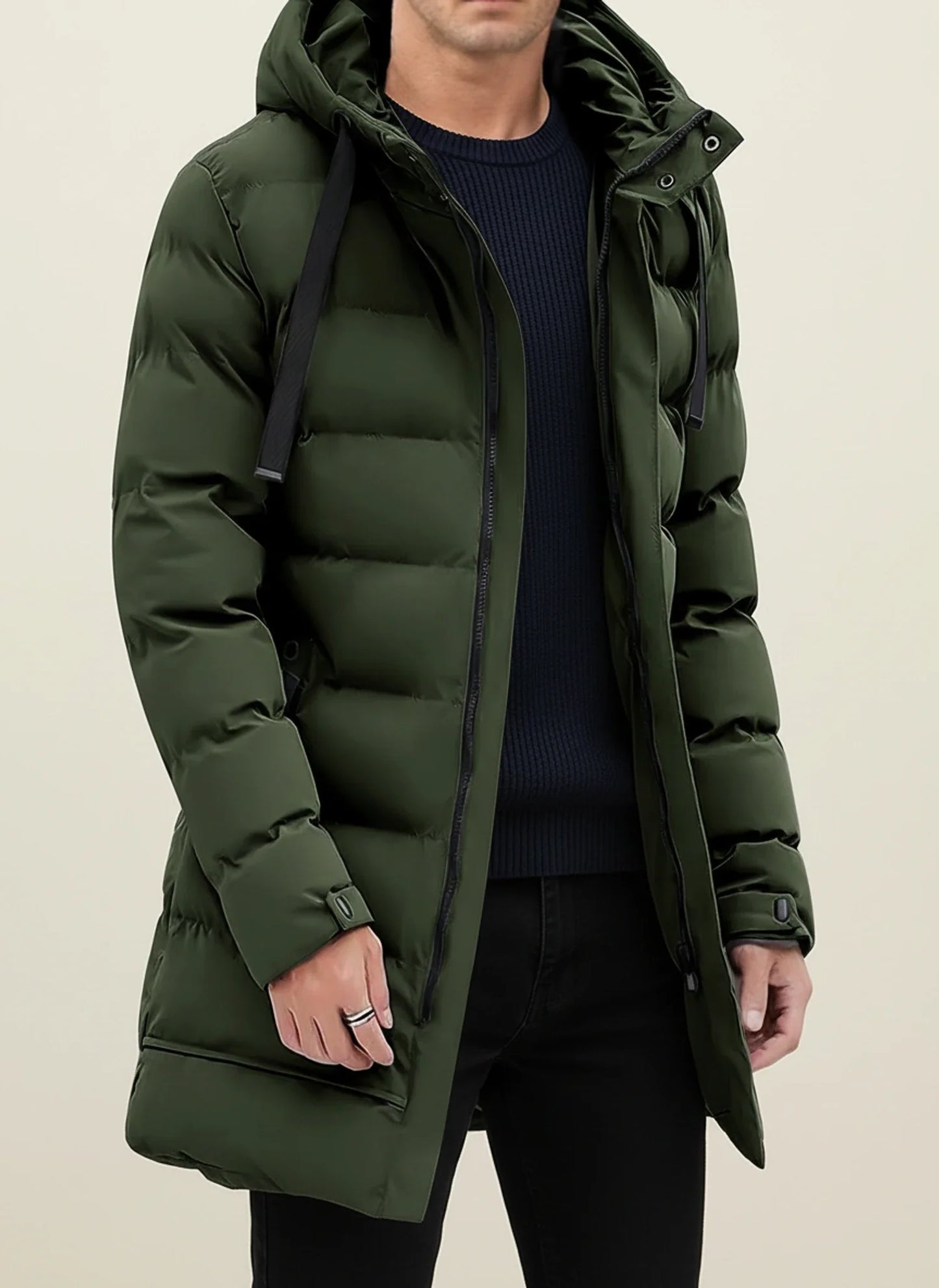 Doudoune longue d’hiver à capuche pour homme