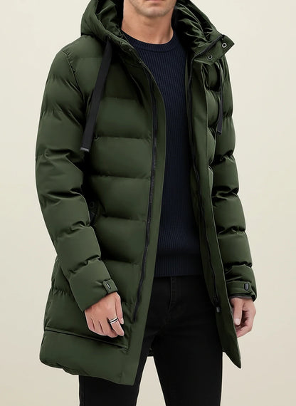 Doudoune longue d’hiver à capuche pour homme