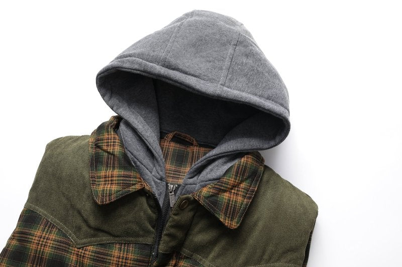 Doudoune sans manches à capuche à carreaux pour homme