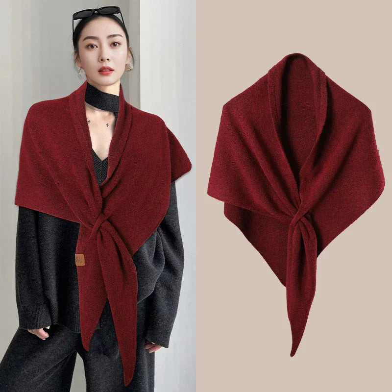 Écharpe triangulaire en laine pour femme, automne-hiver