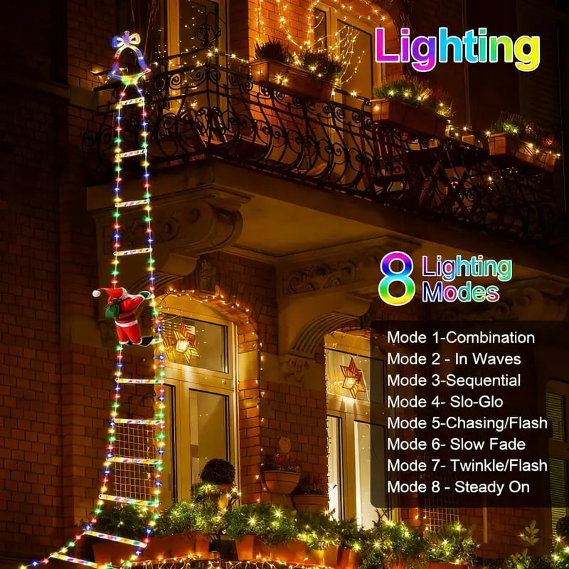Échelle lumineuse de Noël animée avec télécommande – Père Noël grimpeur