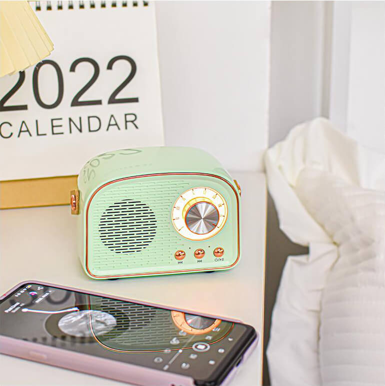 Enceinte Bluetooth rétro façon radio ronde | Sans fil | Portable | Son élégant pour la maison et en déplacement
