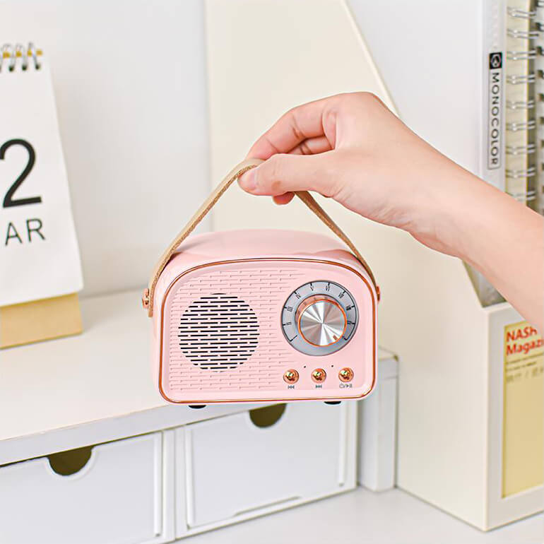 Enceinte Bluetooth rétro façon radio ronde | Sans fil | Portable | Son élégant pour la maison et en déplacement