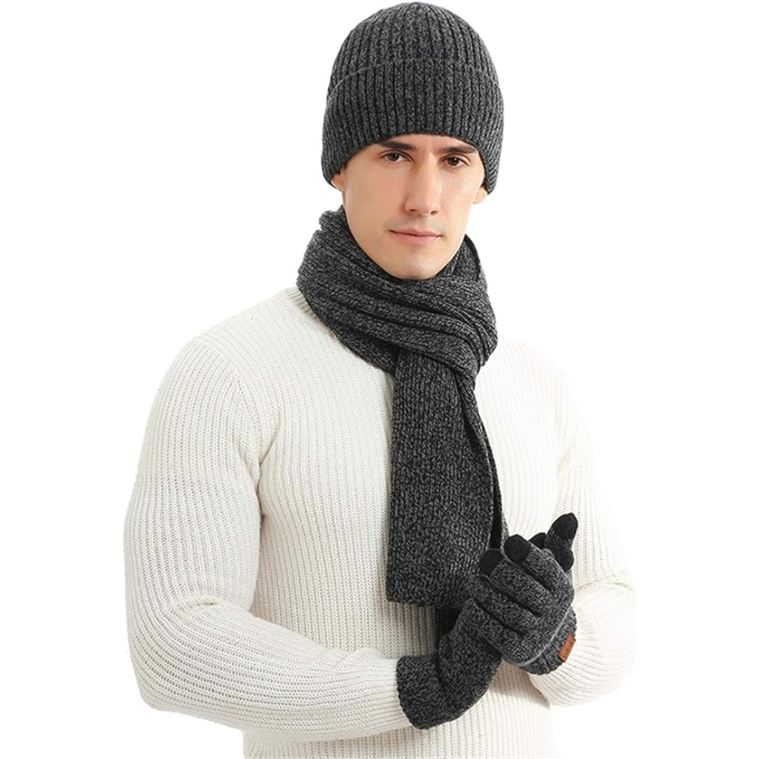 Ensemble bonnet et gants d’hiver pour homme