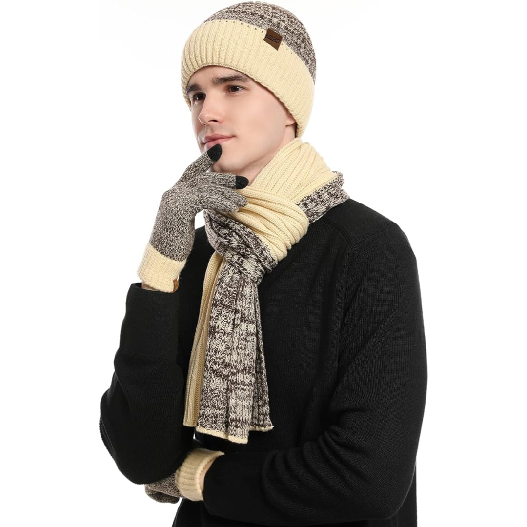 Ensemble bonnet et gants d’hiver pour homme