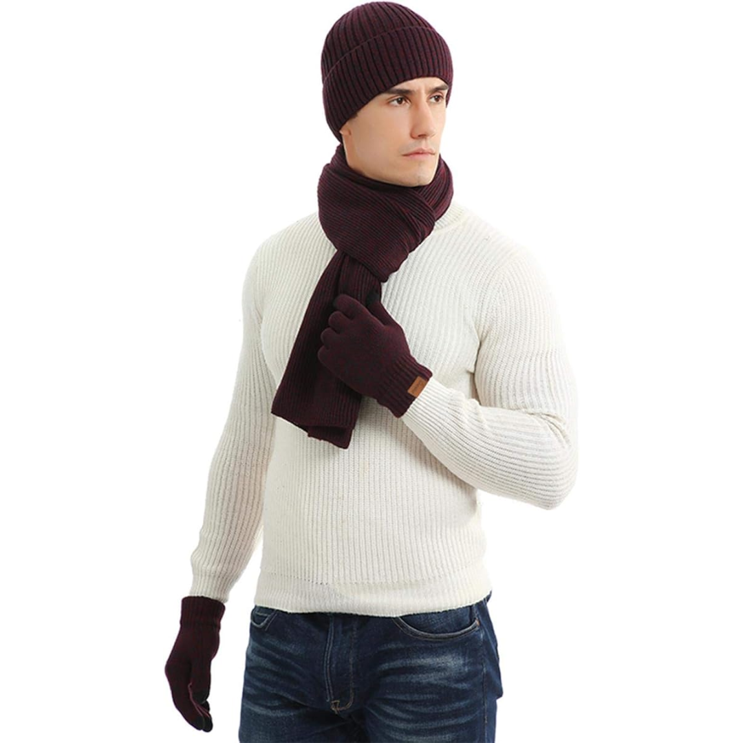 Ensemble bonnet et gants d’hiver pour homme