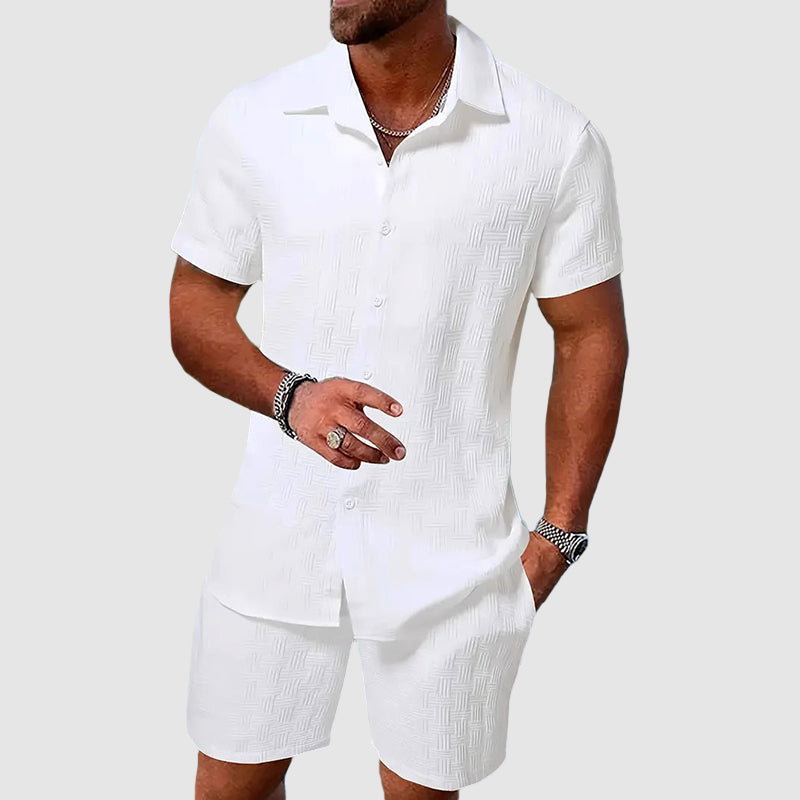 Ensemble chemise boutonnée et short pour homme - chemise à manches courtes à col