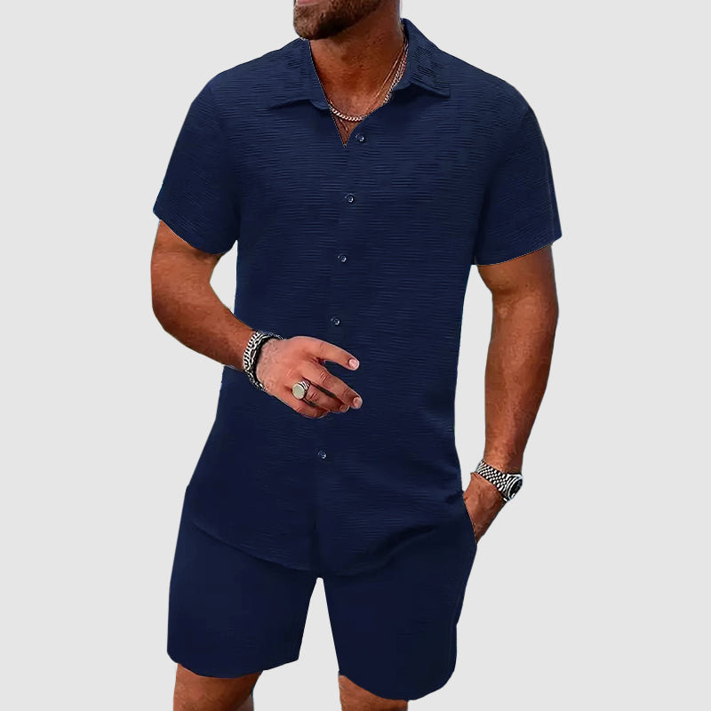 Ensemble chemise boutonnée et short pour homme - chemise à manches courtes à col