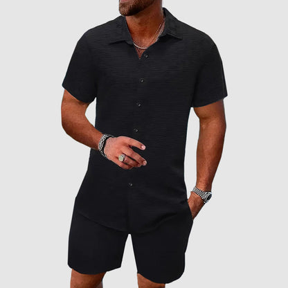 Ensemble chemise boutonnée et short pour homme - chemise à manches courtes à col