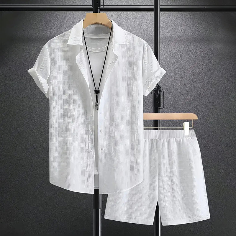 Ensemble chemise boutonnée et short pour homme - chemise à manches courtes à col